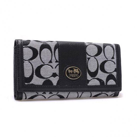 Coach Legacy Slim Envelope in Signature Large Grey Wallets BLK - Click Image to Close